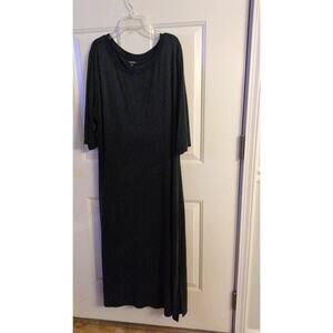 J. Peterman Black XXL Maxi Dress Flowy, Stretchy, 3/4 Sleeve, Rayon, Witchy Goth
